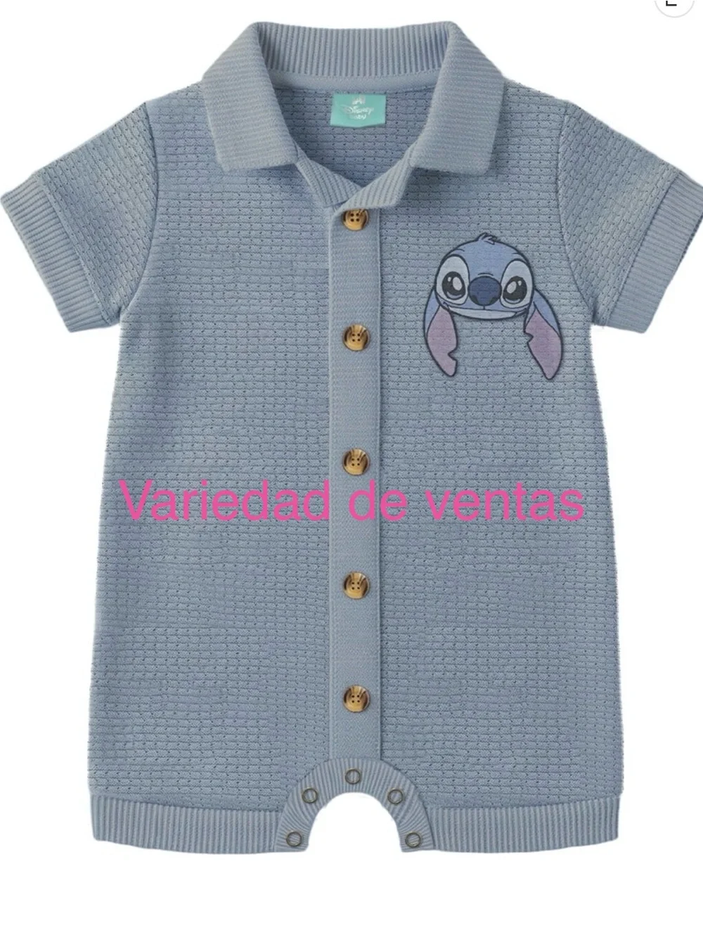 Light Blue Knit Baby Polo Romper with Stitch Detail